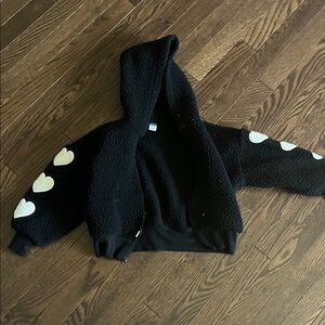 Black Hooded Jacket with Heart Accents